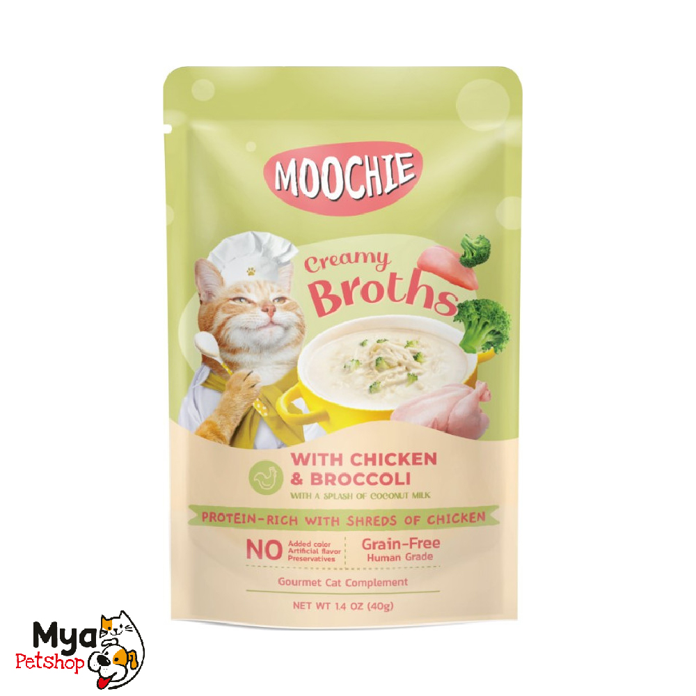 MOOCHIE  Sopita cremosa para gato con POLLO Y BROCOLI 40 gr