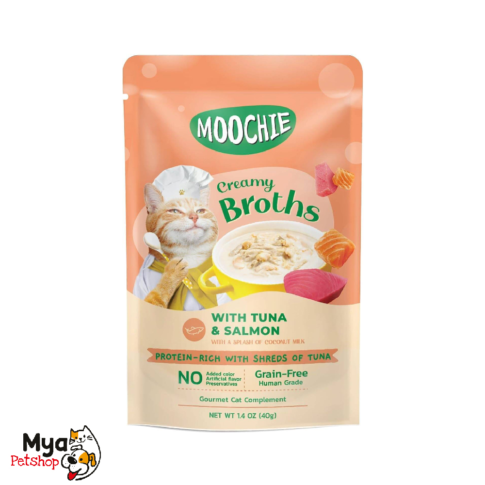 Moochie Cat Creamy Broths with Tuna Salmon Pouch 40 Gr - Sopa Cremosa de Atún con Salmón